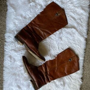 FRYE‎ Boots Leather Riding Tall High Brown Women’s Size 9 B FLAW Western Cowgirl